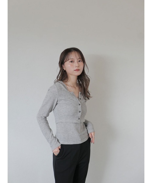 Reurie'(レウリィ)の「【2点セット】レイヤードカーディガンセット/layered cardigan set 長袖 クロップド丈 タンクトップ 重ね着 アンサンブル シンプル カジュアル モード(アンサンブル・レディース・チャコールグレー/ライトグレー・FREE)」の14枚目の写真