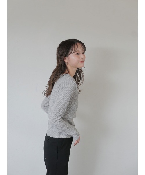 Reurie'(レウリィ)の「【2点セット】レイヤードカーディガンセット/layered cardigan set 長袖 クロップド丈 タンクトップ 重ね着 アンサンブル シンプル カジュアル モード(アンサンブル・レディース・チャコールグレー/ライトグレー・FREE)」の15枚目の写真