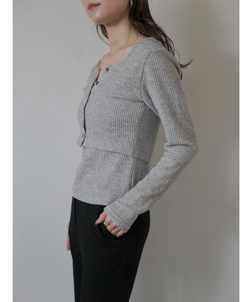 Reurie'(レウリィ)の「【2点セット】レイヤードカーディガンセット/layered cardigan set 長袖 クロップド丈 タンクトップ 重ね着 アンサンブル シンプル カジュアル モード(アンサンブル・レディース・チャコールグレー/ライトグレー・FREE)」の16枚目の写真