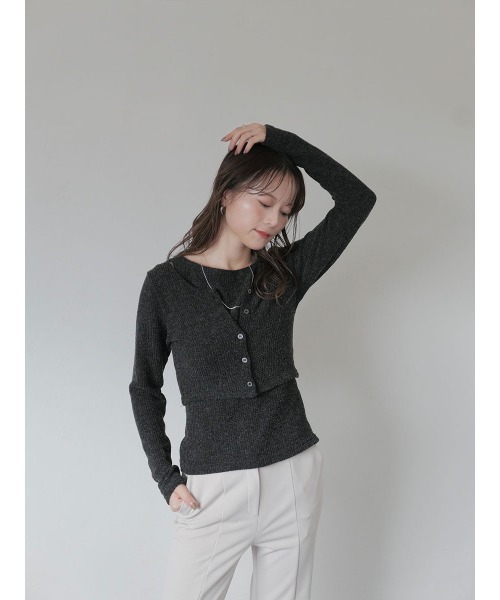 Reurie'(レウリィ)の「【2点セット】レイヤードカーディガンセット/layered cardigan set 長袖 クロップド丈 タンクトップ 重ね着 アンサンブル シンプル カジュアル モード(アンサンブル・レディース・チャコールグレー/ライトグレー・FREE)」の20枚目の写真