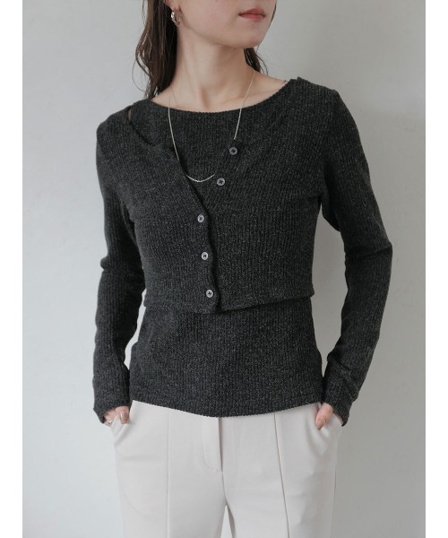 Reurie'(レウリィ)の「【2点セット】レイヤードカーディガンセット/layered cardigan set 長袖 クロップド丈 タンクトップ 重ね着 アンサンブル シンプル カジュアル モード(アンサンブル・レディース・チャコールグレー/ライトグレー・FREE)」の21枚目の写真