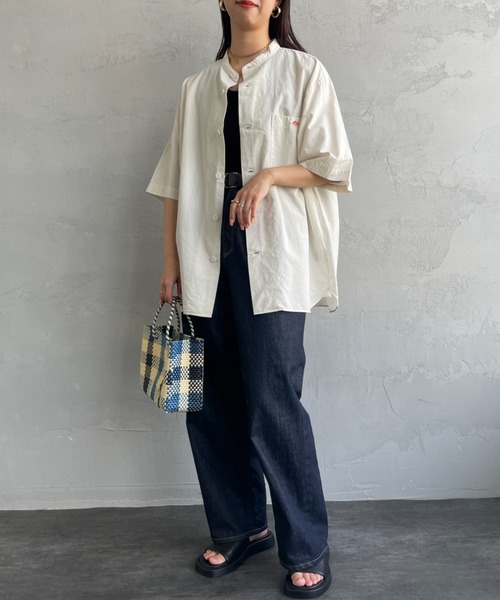 DANTON（ダントン）の「[DANTON/ダントン] コットンリネン ショートスリーブバンドカラーシャツ(無地)（シャツ/ブラウス・レディース・アイボリー/グレイッシュベージュ/チャコールグレー・38/40/42）」の14枚目の写真