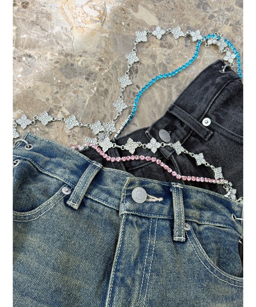 EVRIS（エヴリス）の「ウエストビジューワイドデニムパンツ（デニムパンツ・レディース・ブラック/インディゴブルー・SMALL/MEDIUM）」の8枚目の写真