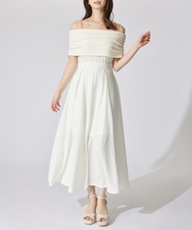 オフショルダーカットフレアワンピース 夏服 半袖