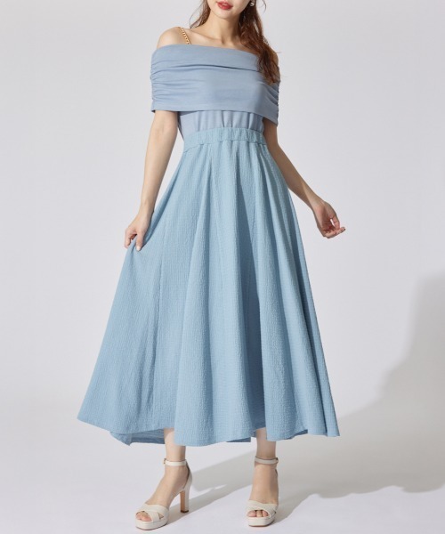 エレガント フレア オフショルダー ワンピース セール】オフショルダーカットフレアワンピース 夏服 半袖