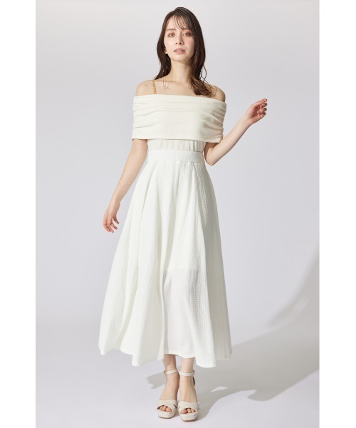 セール】オフショルダーカットフレアワンピース 夏服 半袖