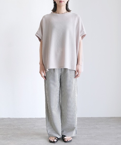 reca(レカ)の「【ZOZOTOWN限定】無地/ボーダー柄 ボックスノースリワッフルワイドカットソー(Tシャツ/カットソー・レディース・ホワイト×パープル/ホワイト×ブラック/ベージュ/ブラック/ブルー・FREE)」の22枚目の写真