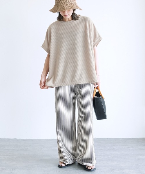 reca(レカ)の「無地/ボーダー柄 ボックスノースリワッフルワイドカットソー(Tシャツ/カットソー・レディース・ホワイト×パープル/ホワイト×ブラック/ベージュ/ブラック・FREE)」の20枚目の写真