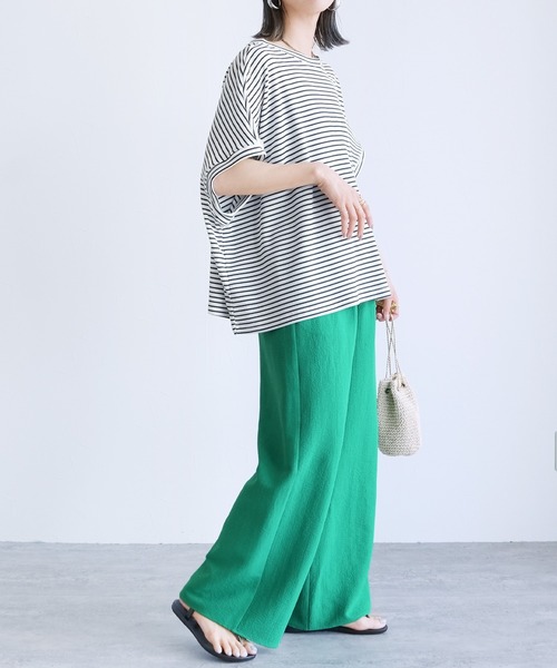 reca(レカ)の「無地/ボーダー柄 ボックスノースリワッフルワイドカットソー(Tシャツ/カットソー・レディース・ホワイト×パープル/ホワイト×ブラック/ベージュ/ブラック・FREE)」の6枚目の写真