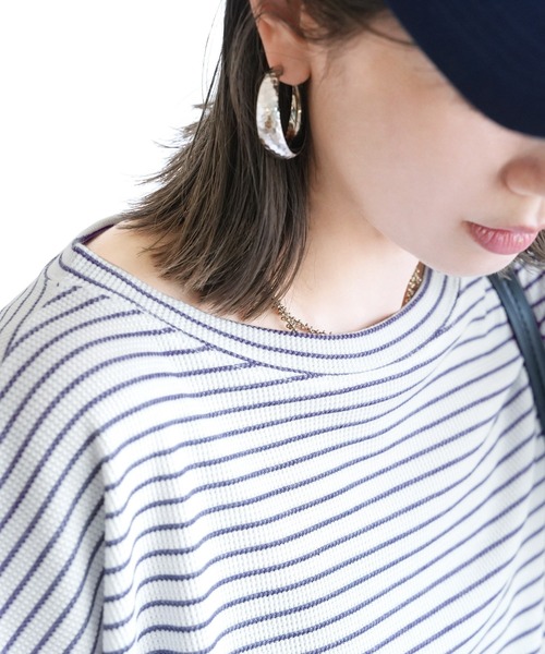 reca(レカ)の「無地/ボーダー柄 ボックスノースリワッフルワイドカットソー(Tシャツ/カットソー・レディース・ホワイト×パープル/ホワイト×ブラック/ベージュ/ブラック・FREE)」の12枚目の写真