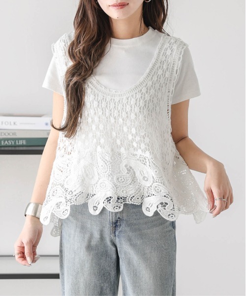 セール】クロシェ編みビスチェ×Tシャツセット（その他トップス