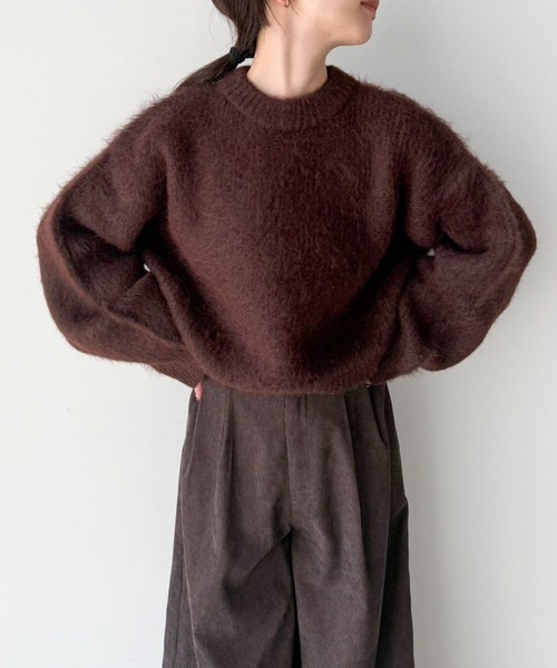 select MOCA by son（セレクトモカバイソン）の「ヘアリーショートニット（ニット/セーター・レディース・ホワイト/ブラウン/ブラック/ライトブラウン/グレー・FREE）」の5枚目の写真