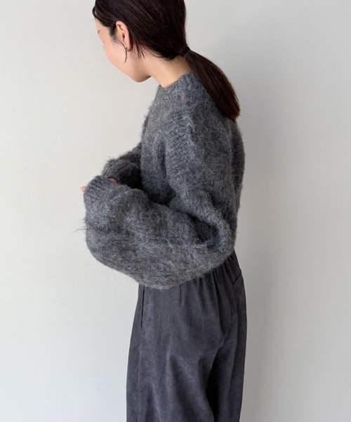 select MOCA by son（セレクトモカバイソン）の「ヘアリーショートニット（ニット/セーター・レディース・ホワイト/ブラウン/ブラック/ライトブラウン/グレー・FREE）」の19枚目の写真