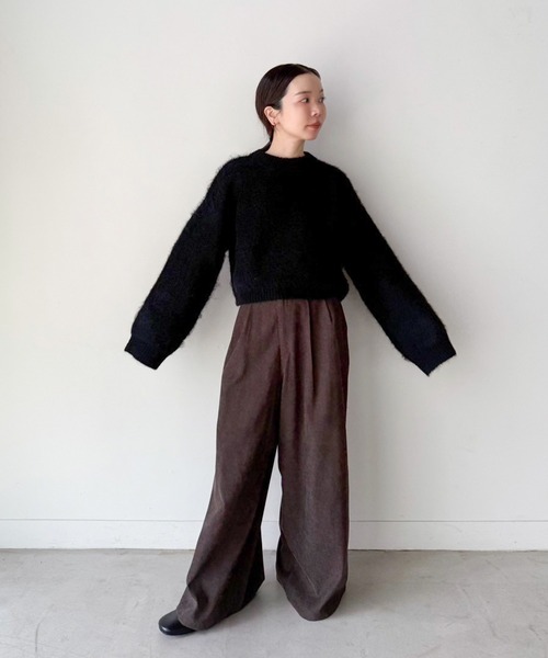 select MOCA by son（セレクトモカバイソン）の「ヘアリーショートニット（ニット/セーター・レディース・ホワイト/ブラウン/ブラック/ライトブラウン/グレー・FREE）」の21枚目の写真