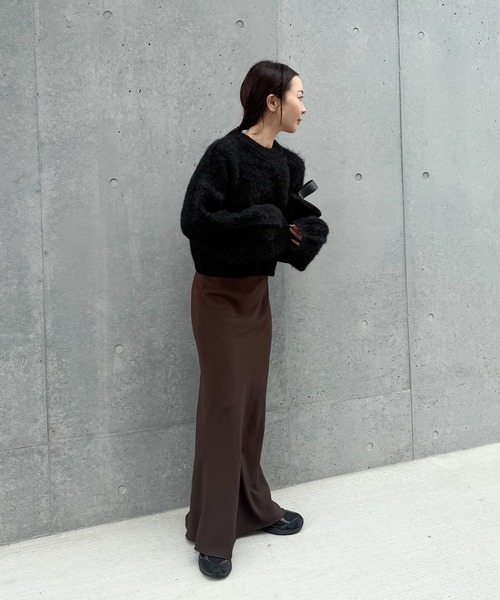 select MOCA by son（セレクトモカバイソン）の「ヘアリーショートニット（ニット/セーター・レディース・ホワイト/ブラウン/ブラック/ライトブラウン/グレー・FREE）」の6枚目の写真