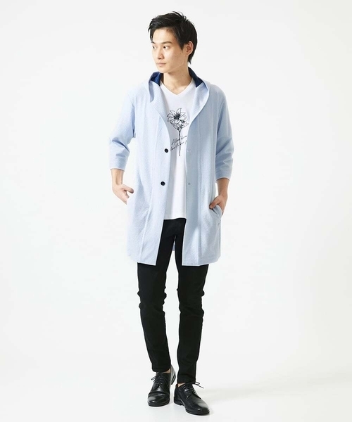 MK MICHEL KLEIN HOMME （エムケーミッシェルクランオム）の「【ゆったりサイズ／洗える】サッカーストライプフードカーディガン（カーディガン/ボレロ・メンズ・ブルー/クリアブルー/ダークネイビー・46/48）」の19枚目の写真