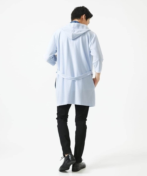 MK MICHEL KLEIN HOMME （エムケーミッシェルクランオム）の「【ゆったりサイズ／洗える】サッカーストライプフードカーディガン（カーディガン/ボレロ・メンズ・ブルー/クリアブルー/ダークネイビー・46/48）」の20枚目の写真