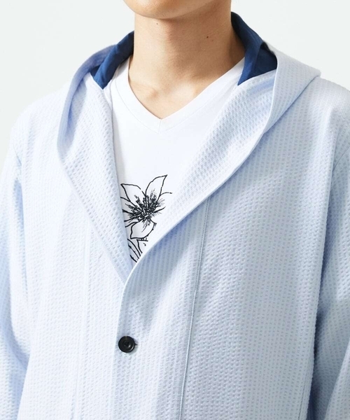 MK MICHEL KLEIN HOMME （エムケーミッシェルクランオム）の「【ゆったりサイズ／洗える】サッカーストライプフードカーディガン（カーディガン/ボレロ・メンズ・ブルー/クリアブルー/ダークネイビー・46/48）」の5枚目の写真