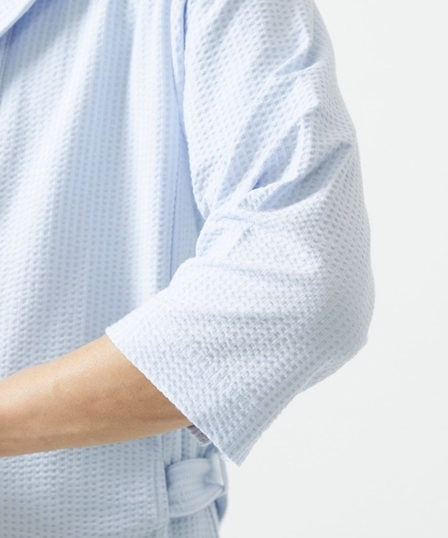 MK MICHEL KLEIN HOMME （エムケーミッシェルクランオム）の「【ゆったりサイズ／洗える】サッカーストライプフードカーディガン（カーディガン/ボレロ・メンズ・ブルー/クリアブルー/ダークネイビー・46/48）」の4枚目の写真