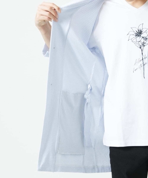 MK MICHEL KLEIN HOMME （エムケーミッシェルクランオム）の「【ゆったりサイズ／洗える】サッカーストライプフードカーディガン（カーディガン/ボレロ・メンズ・ブルー/クリアブルー/ダークネイビー・46/48）」の16枚目の写真