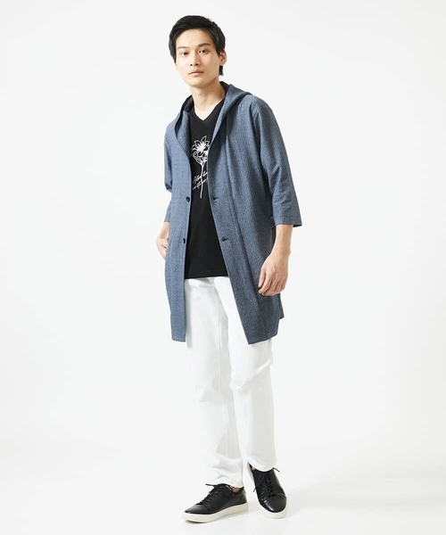 MK MICHEL KLEIN HOMME （エムケーミッシェルクランオム）の「【ゆったりサイズ／洗える】サッカーストライプフードカーディガン（カーディガン/ボレロ・メンズ・ブルー/クリアブルー/ダークネイビー・46/48）」の15枚目の写真