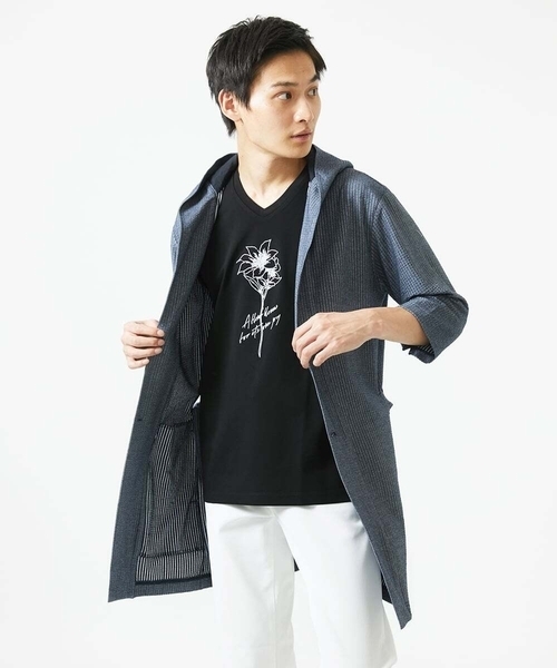 MK MICHEL KLEIN HOMME （エムケーミッシェルクランオム）の「【ゆったりサイズ／洗える】サッカーストライプフードカーディガン（カーディガン/ボレロ・メンズ・ブルー/クリアブルー/ダークネイビー・46/48）」の7枚目の写真