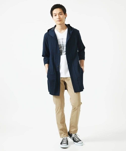 MK MICHEL KLEIN HOMME （エムケーミッシェルクランオム）の「【ゆったりサイズ／洗える】サッカーストライプフードカーディガン（カーディガン/ボレロ・メンズ・ブルー/クリアブルー/ダークネイビー・46/48）」の22枚目の写真