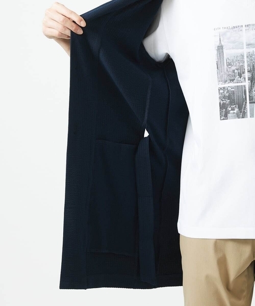 MK MICHEL KLEIN HOMME （エムケーミッシェルクランオム）の「【ゆったりサイズ／洗える】サッカーストライプフードカーディガン（カーディガン/ボレロ・メンズ・ブルー/クリアブルー/ダークネイビー・46/48）」の17枚目の写真