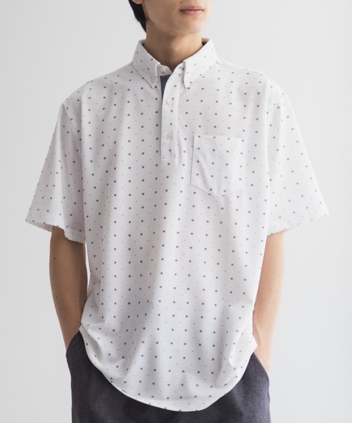 NAVY(ネイビー)の「【接触冷感 抗菌防臭 ドライ】小紋柄カットポロシャツ(ポロシャツ・メンズ・オフホワイト/ネイビー・XL/L/M/S)」の2枚目の写真