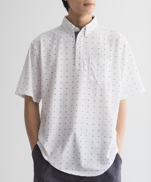 NAVY(ネイビー)の「【接触冷感 抗菌防臭 ドライ】小紋柄カットポロシャツ(ポロシャツ・メンズ・オフホワイト/ネイビー・XL/L/M/S)」の4枚目の写真