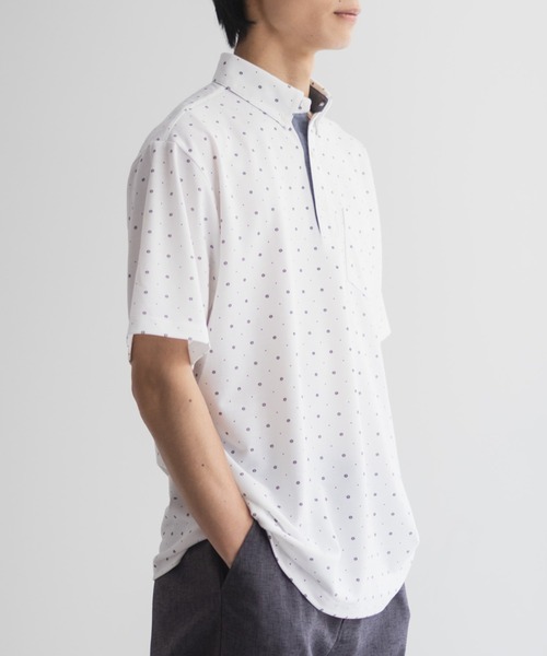 NAVY(ネイビー)の「【接触冷感 抗菌防臭 ドライ】小紋柄カットポロシャツ(ポロシャツ・メンズ・オフホワイト/ネイビー・XL/L/M/S)」の5枚目の写真