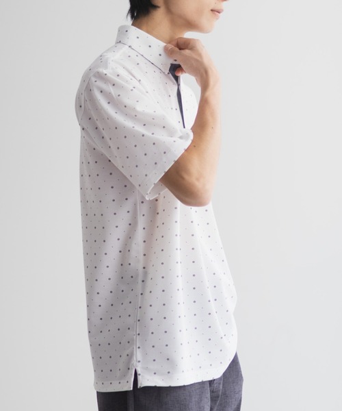 NAVY(ネイビー)の「【接触冷感 抗菌防臭 ドライ】小紋柄カットポロシャツ(ポロシャツ・メンズ・オフホワイト/ネイビー・XL/L/M/S)」の6枚目の写真
