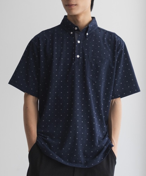 NAVY(ネイビー)の「【接触冷感 抗菌防臭 ドライ】小紋柄カットポロシャツ(ポロシャツ・メンズ・オフホワイト/ネイビー・XL/L/M/S)」の8枚目の写真