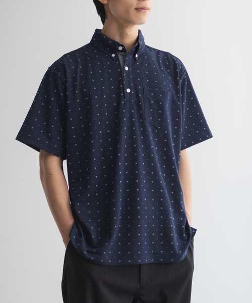 NAVY(ネイビー)の「【接触冷感 抗菌防臭 ドライ】小紋柄カットポロシャツ(ポロシャツ・メンズ・オフホワイト/ネイビー・XL/L/M/S)」の9枚目の写真