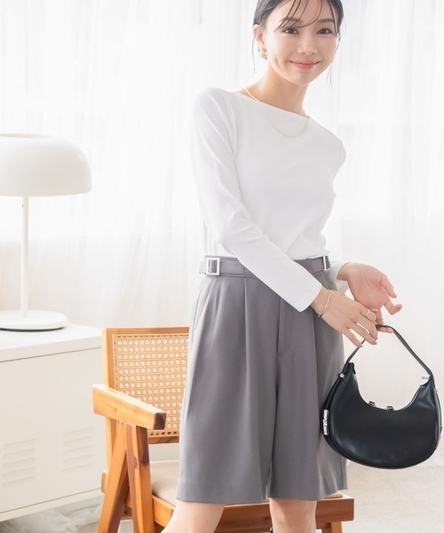 Petitjo(プッチージョ)の「小さいサイズ サイドベルト付きスリムハーフパンツ 低身長さん・小柄女性(その他パンツ・レディース・チャコールグレー/ブラック・PS/PM/PL/PSS)」の9枚目の写真