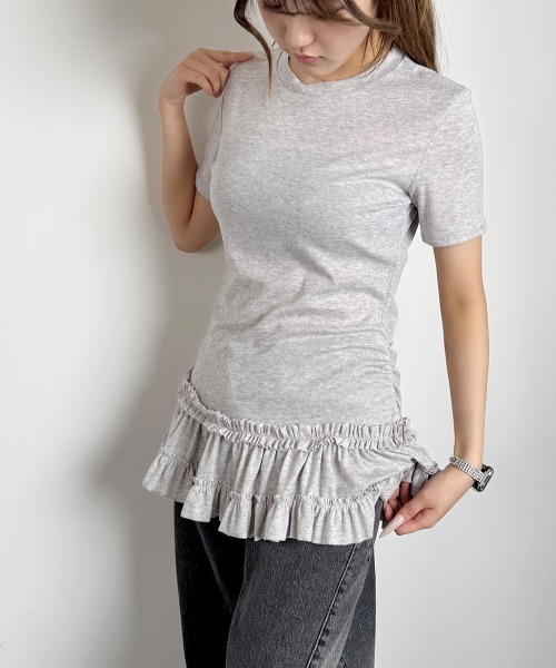 VIVID LADY(ビビッドレディー)の「裾フリル カットソー チュニック(Tシャツ/カットソー・レディース・ホワイト/グレー/ブラック・FREE)」の4枚目の写真