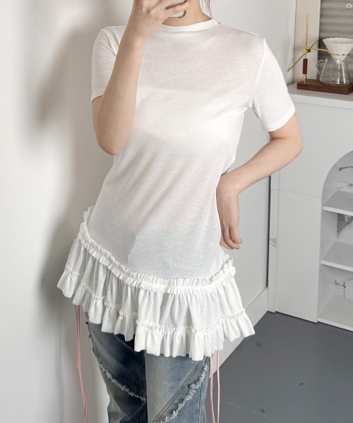 VIVID LADY(ビビッドレディー)の「裾フリル カットソー チュニック(Tシャツ/カットソー・レディース・ホワイト/グレー/ブラック・FREE)」の6枚目の写真