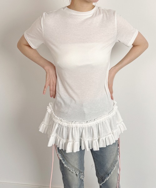 VIVID LADY(ビビッドレディー)の「裾フリル カットソー チュニック(Tシャツ/カットソー・レディース・ホワイト/グレー/ブラック・FREE)」の7枚目の写真