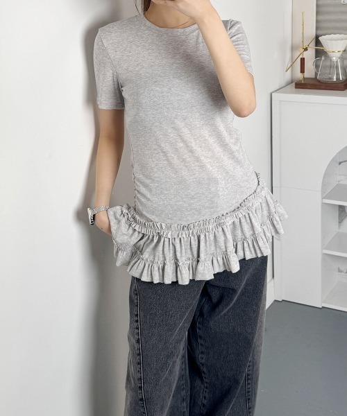 VIVID LADY(ビビッドレディー)の「裾フリル カットソー チュニック(Tシャツ/カットソー・レディース・ホワイト/グレー/ブラック・FREE)」の18枚目の写真