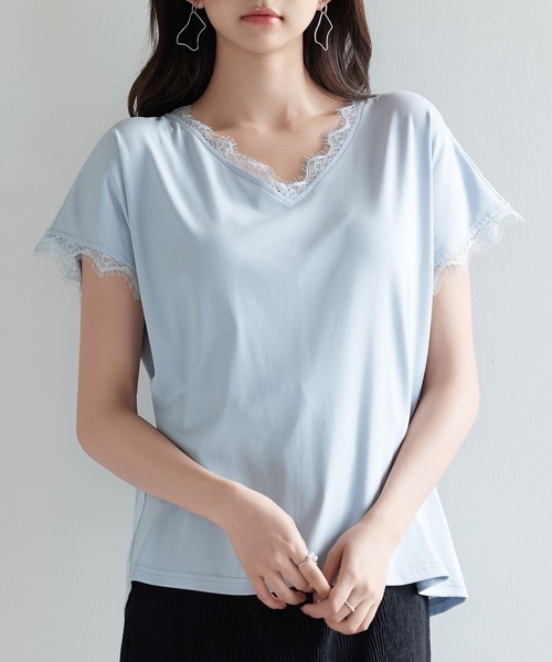 SAISON DE PAPILLON(セゾンドパピヨン)の「ゆったりドルマンスリーブTシャツ(Tシャツ/カットソー・レディース・ブルー/ブラック/ホワイト/パープル/ベージュ・L/M/S)」の4枚目の写真