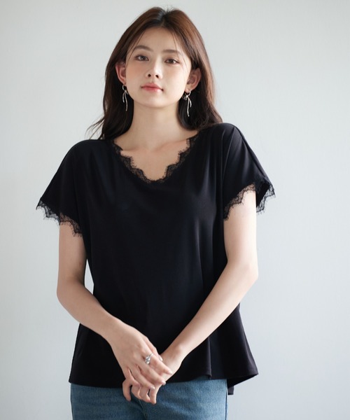 SAISON DE PAPILLON(セゾンドパピヨン)の「ゆったりドルマンスリーブTシャツ(Tシャツ/カットソー・レディース・ブルー/ブラック/ホワイト/パープル/ベージュ・L/M/S)」の2枚目の写真