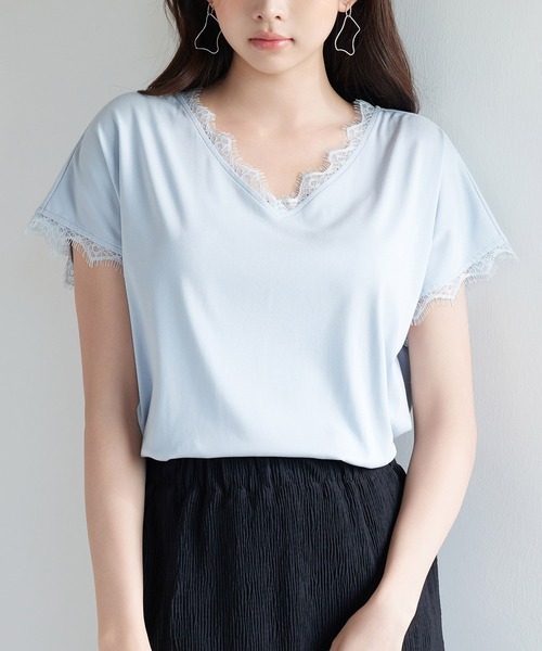 SAISON DE PAPILLON(セゾンドパピヨン)の「ゆったりドルマンスリーブTシャツ(Tシャツ/カットソー・レディース・ブルー/ブラック/ホワイト/パープル/ベージュ・L/M/S)」の9枚目の写真