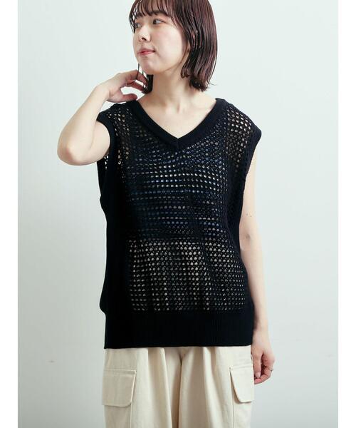 SM2（エスエムツー）の「メッシュニットVネックベスト（ベスト・レディース・オフホワイト/ブラック/グリーン・F）」の3枚目の写真