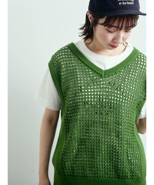 SM2（エスエムツー）の「メッシュニットVネックベスト（ベスト・レディース・オフホワイト/ブラック/グリーン・F）」の5枚目の写真