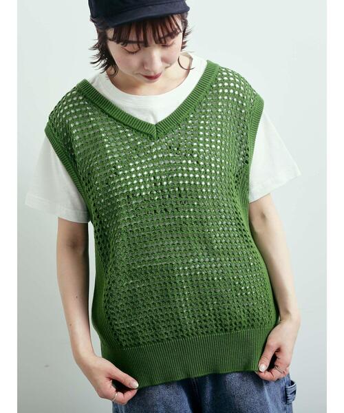 SM2（エスエムツー）の「メッシュニットVネックベスト（ベスト・レディース・オフホワイト/ブラック/グリーン・F）」の6枚目の写真