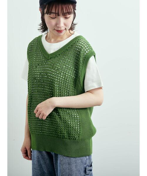 SM2（エスエムツー）の「メッシュニットVネックベスト（ベスト・レディース・オフホワイト/ブラック/グリーン・F）」の7枚目の写真