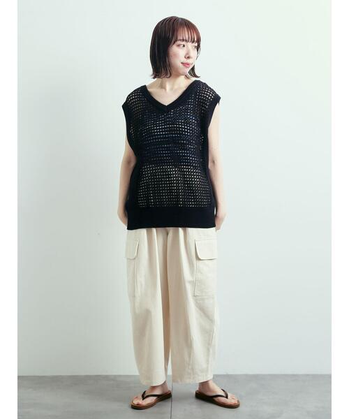 SM2（エスエムツー）の「メッシュニットVネックベスト（ベスト・レディース・オフホワイト/ブラック/グリーン・F）」の12枚目の写真