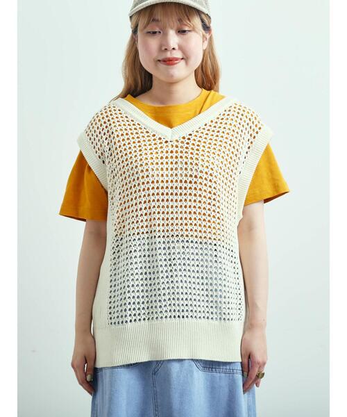 SM2（エスエムツー）の「メッシュニットVネックベスト（ベスト・レディース・オフホワイト/ブラック/グリーン・F）」の19枚目の写真