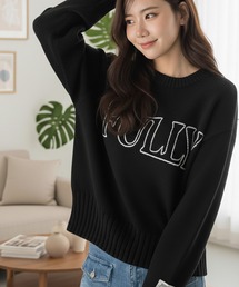【mily bilet】ハンドステッチ風ロゴが魅力のこなれ感漂うニット