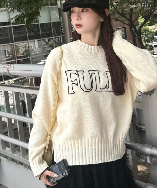 mily bilet（ミウィビレット）の「【mily bilet】ハンドステッチ風ロゴが魅力のこなれ感漂うニット（ニット/セーター・レディース・杢グレー/ブラック/アイボリー・SMALL/MEDIUM/LARGE/X-LARGE）」の7枚目の写真